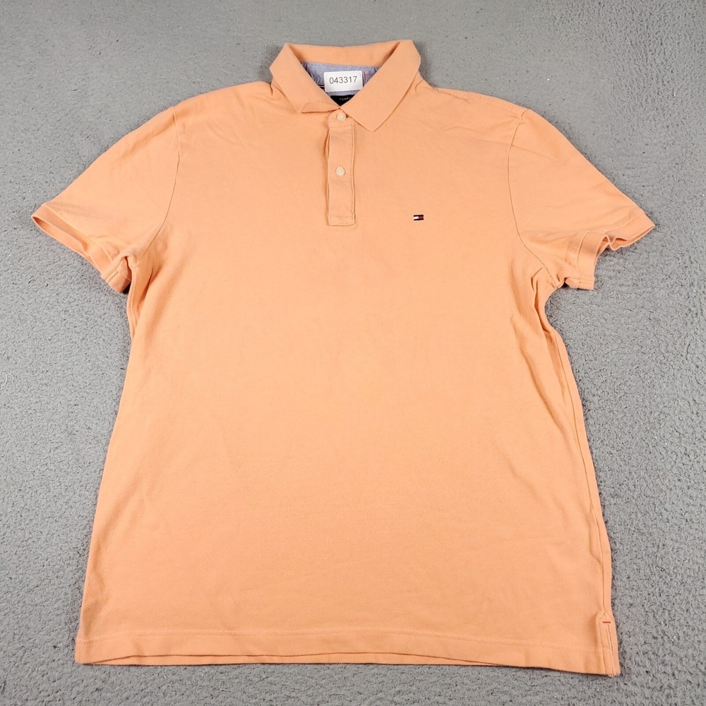Tommy Hilfiger Polo Shirt Mens Large Orange Custom Fit Short Sleeve Cotton
